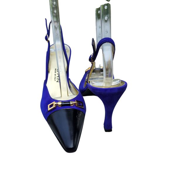 St. John Two Tone Suede Leather Buckle Ankle Strap Heels 7 - Picture 8 of 9